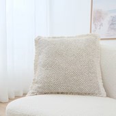 50cm Fringed Cushion Cover Beige